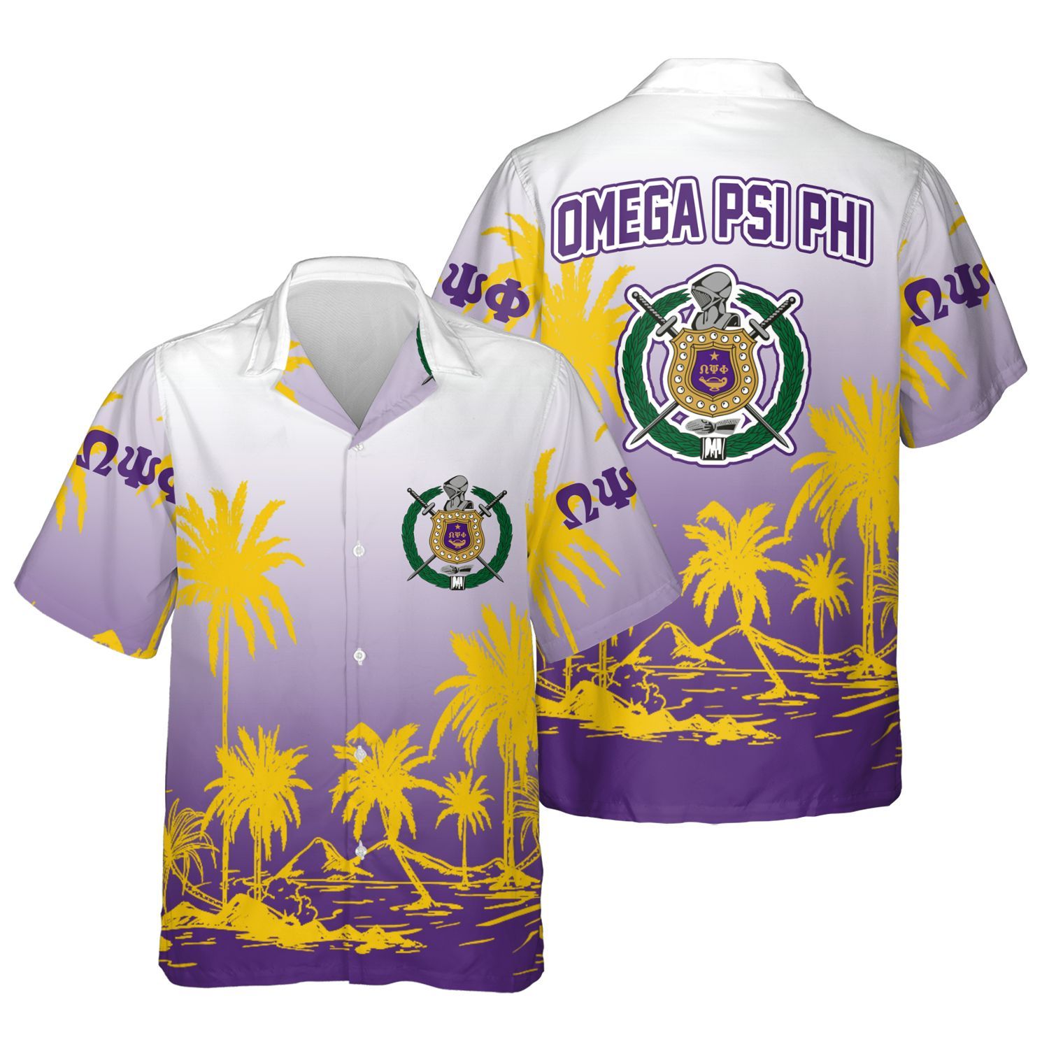 Ireishprint ΩΨΦ Hawaii Shirt, Palm Tree Gradient Hawaii Shirt ΩΨΦ Fraternity Hawaii Shirt
