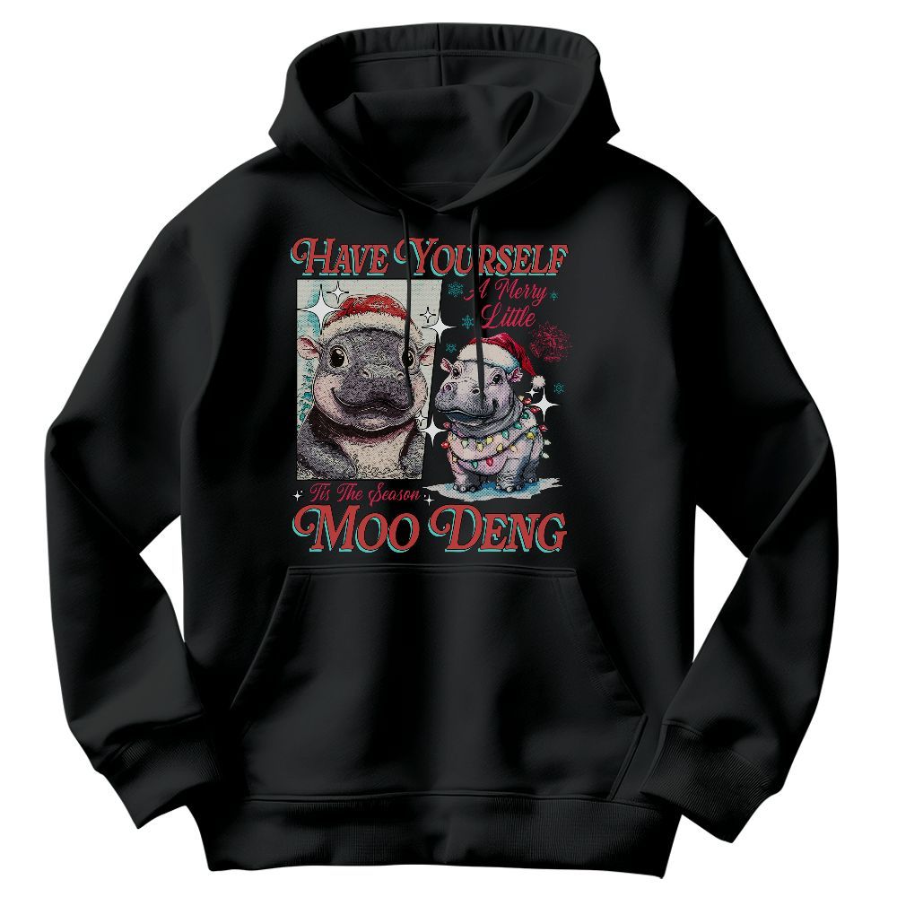 Amare Box Moo Deng Christmas Santa Hat Shirt, Have Yourself A Merry Little, MooDeng Hippo Meme Christmas Unisex Hoodie