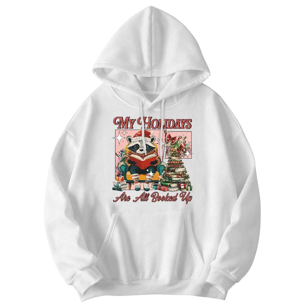 Amare Box Bookish Raccoon Christmas Shirt, Vintage My Holidays Are All Booked Up, Retro Holiday Bookworm Unisex Hoodie