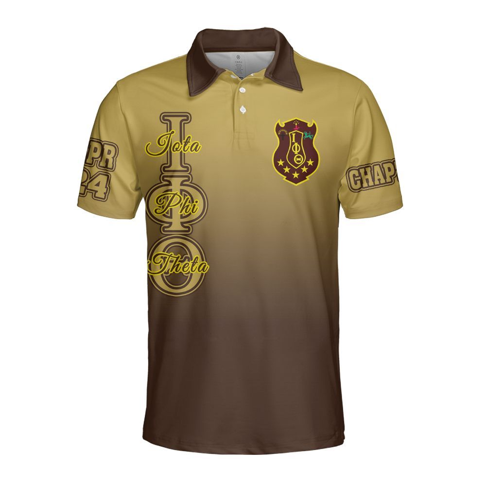 Ireishprint Iota Phi Theta Custom Chapter Polo Shirt, Personalized Gradient Gilded Gold Polo Shirt Iota Phi Theta Fraternity Polo Shirt