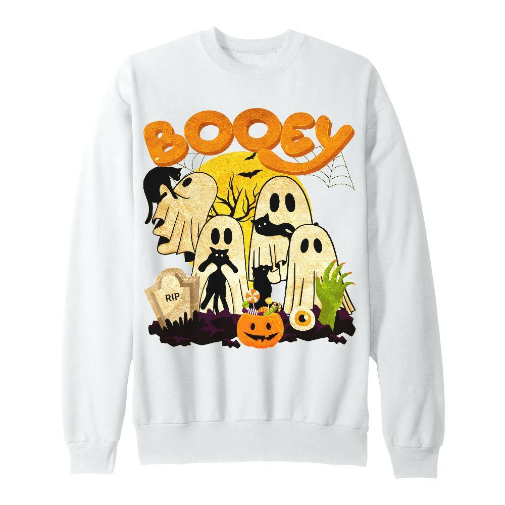 Amare Box Funny Cat Ghost Halloween Shirt, Retro Booey Ghost Cat Halloween Crew Gift For Fan Unisex Sweatshirt
