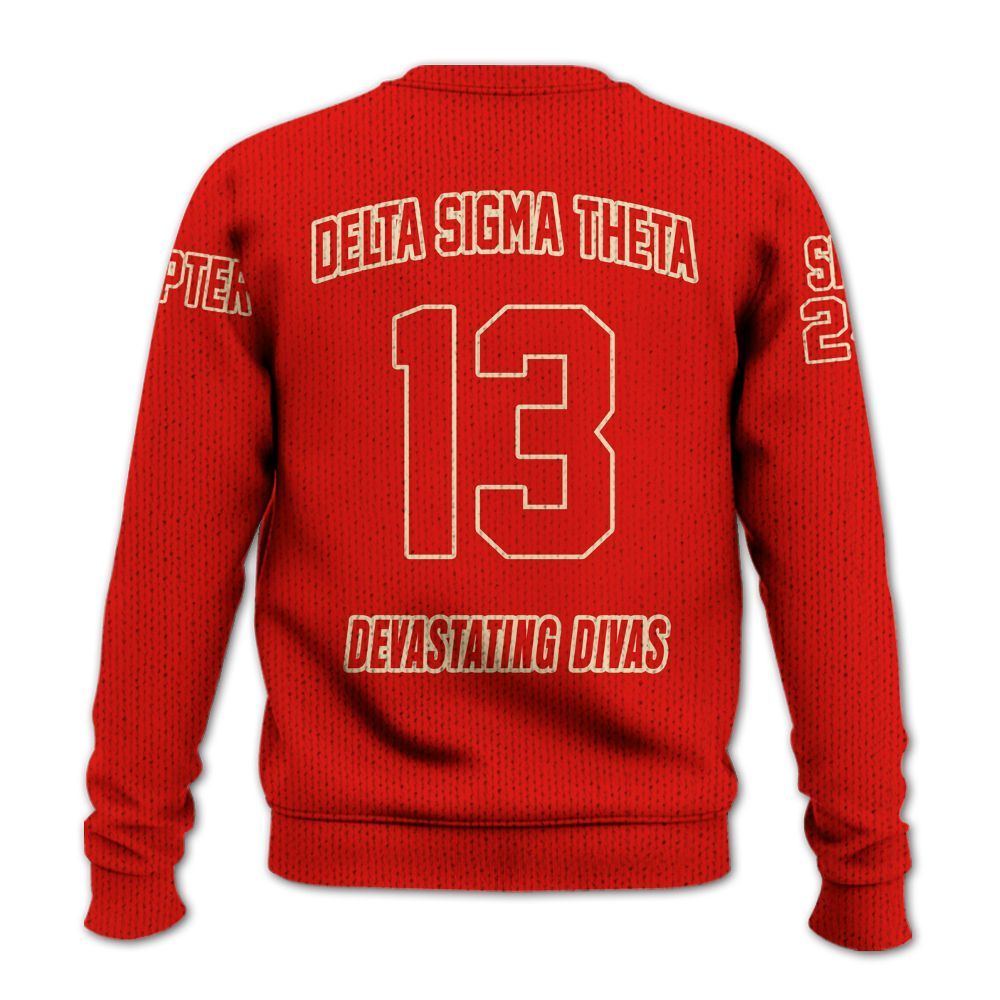 Ireishprint Delta Sigma Theta Custom Chapter Varsity Jacket, Personalized Crimson Varsity Jacket Delta Sigma Theta Sorority Knitted Sweater