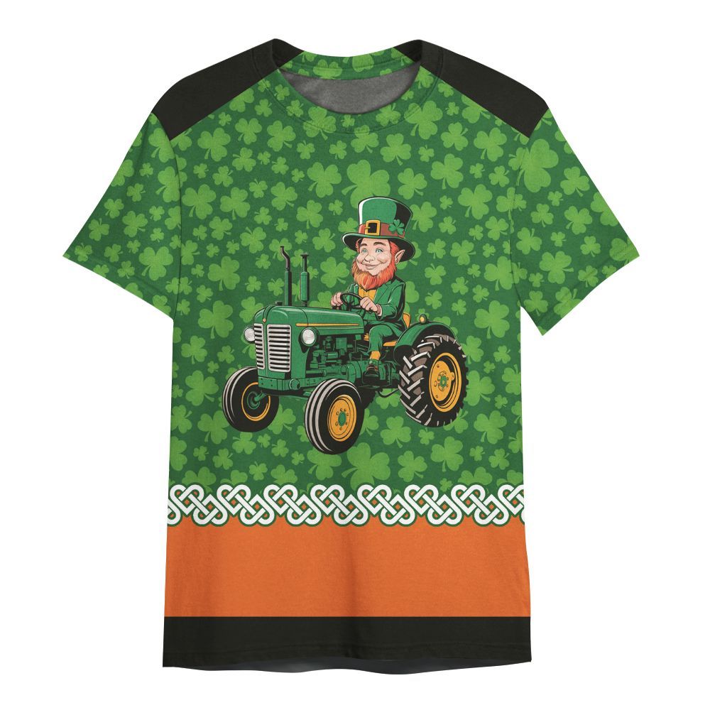 Amare Box Farm Tractor Shirt, Leprechaun Farmer On A Tractor, Custom Name, St Patricks Day, Gift For St Patricks Day All Over Print Unisex Shirt