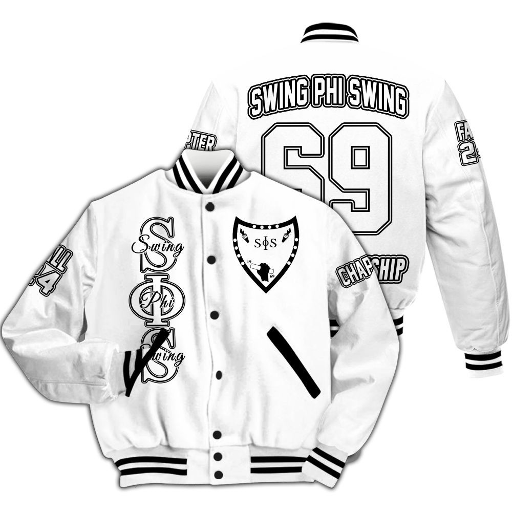 Ireishprint Swing Phi Swing Custom Chapter Varsity Jacket, Custom Varsity Jacket White Varsity Jacket Swing Phi Swing Sorority Jacket