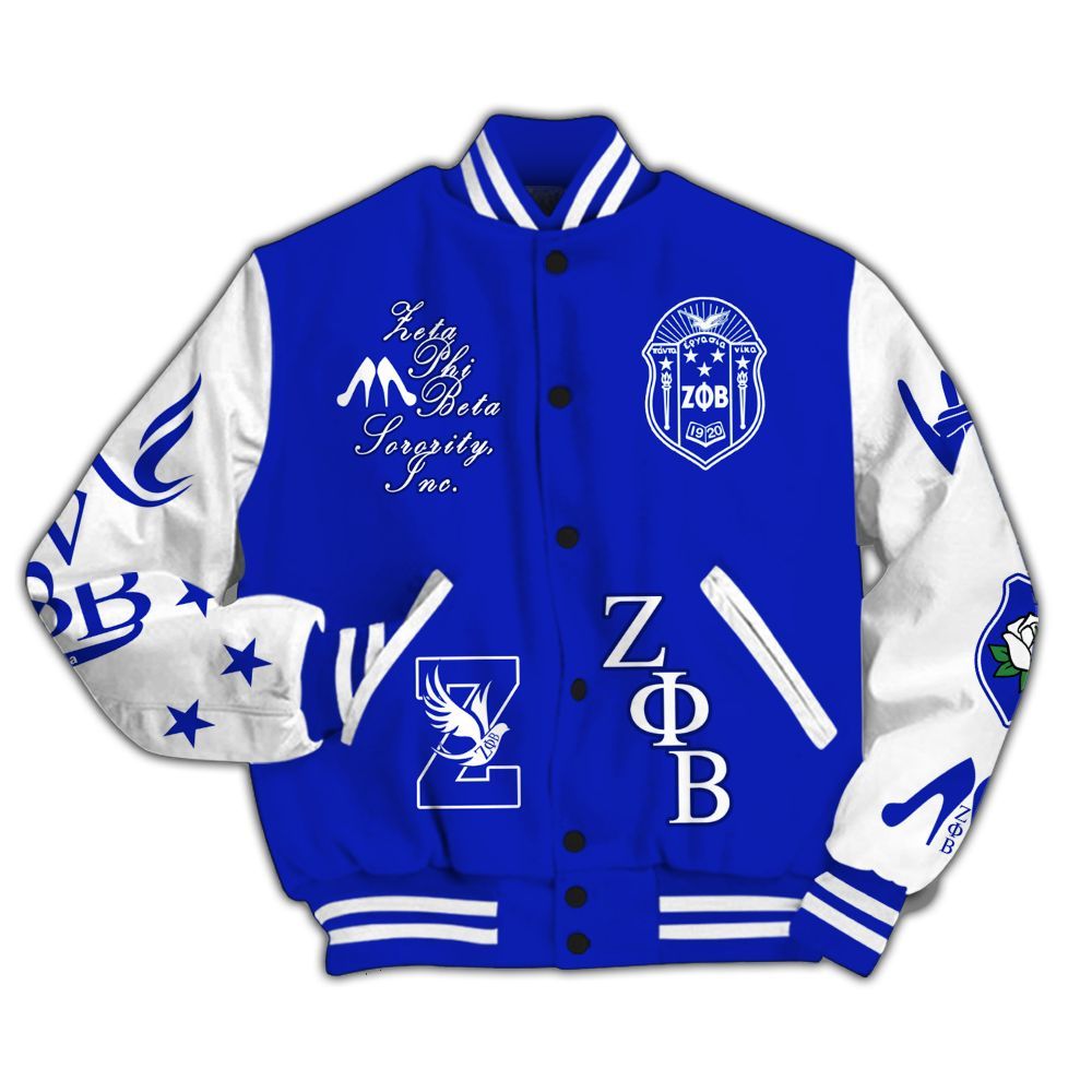 Ireishprint Zeta Phi Beta Varsity Jacket, Zeta Blue Conscious In Community Jacket 1920 Sorority Jacket
