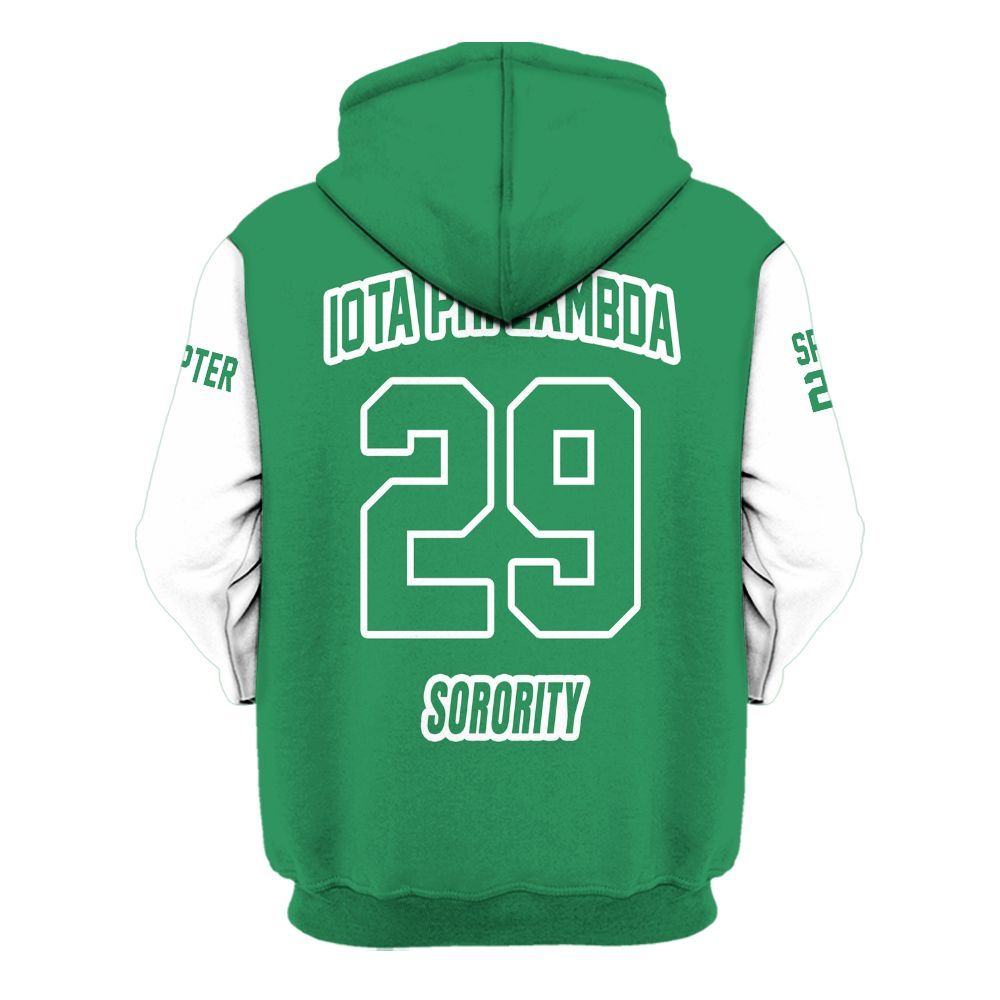 Ireishprint Iota Phi Lambda Custom Chapter Shirt, Personalized Emerald Green Mix White Shirt Iota Phi Lambda Sorority Hoodie