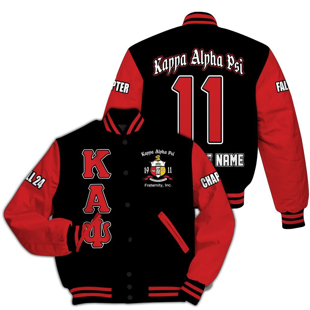 Ireishprint ΚΑΨ Custom Chapter Varsity Jacket, Black ΚΑΨ Krimson Sleeves 1911 Fraternity Jacket