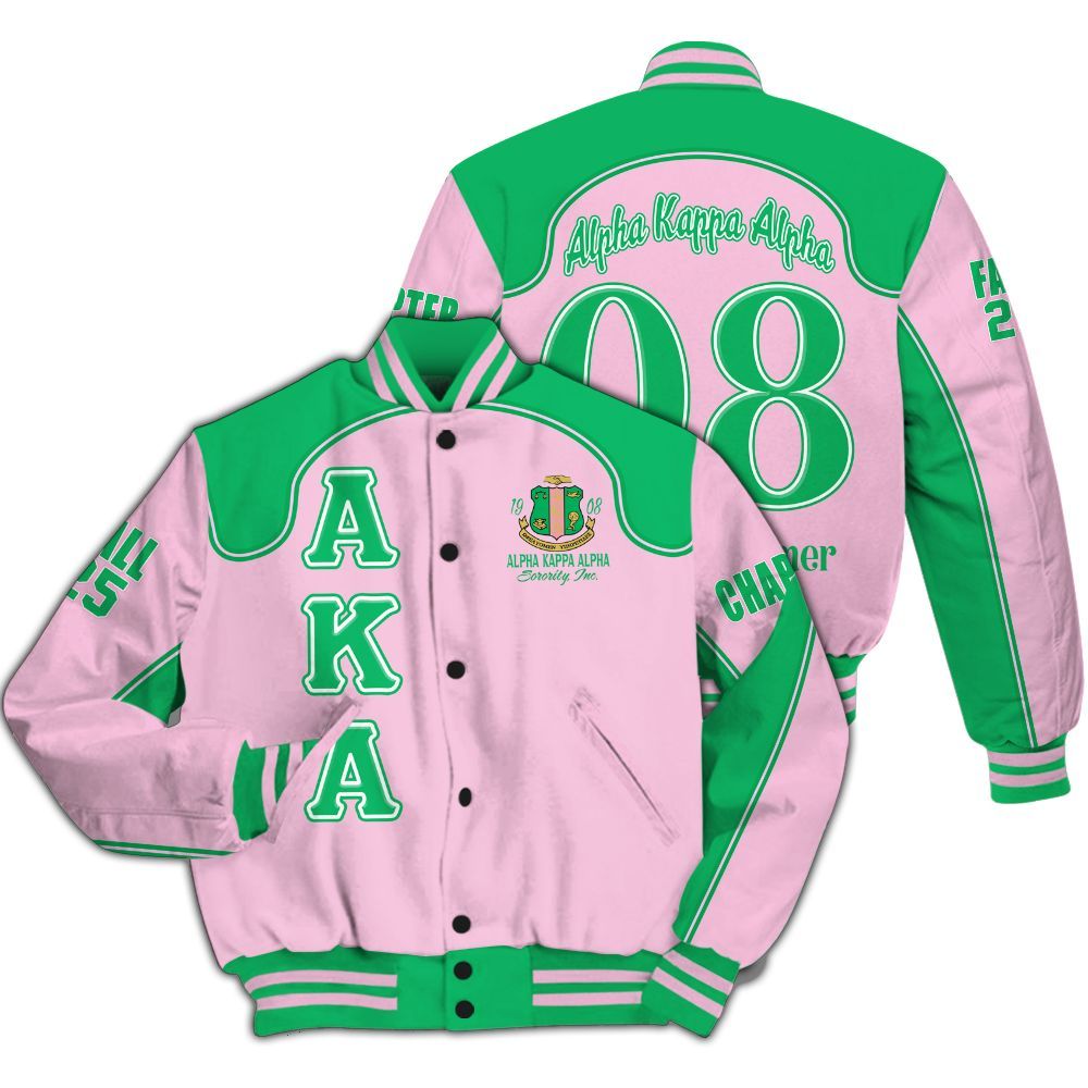 Ireishprint A.K.A Custom Chapter Varsity Jacket, Salmon Pink And Apple Green Racing Style 1908 Sorority Jacket