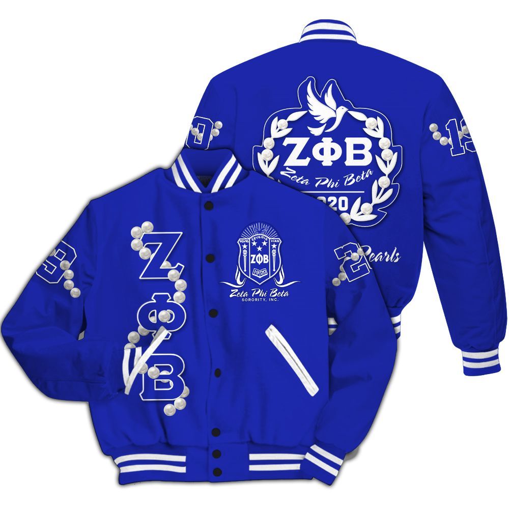 Ireishprint Zeta Phi Beta Varsity Jacket, Z Phi B Pearl Girls Blue Varsity Jacket 1920 Zeta Phi Beta Sorority Jacket