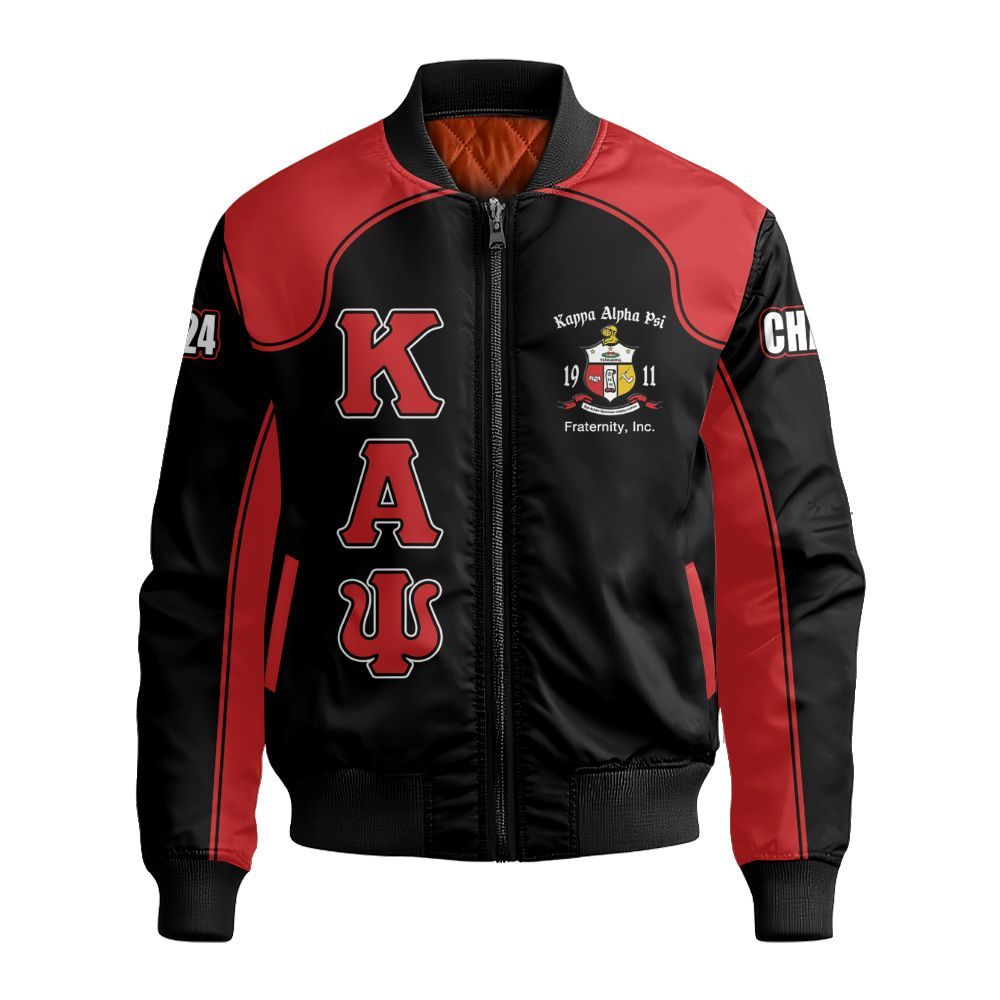 Ireishprint ΚΑΨ Custom Chapter Bomber Jacket, Black Duo Krimson ΚΑΨ Lettered Racing Style Fraternity Bomber Jacket