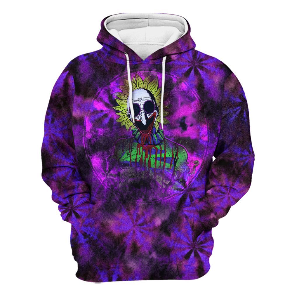 Amare Box Horror Clown Slasher Halloween Sublimated Tie Dye Shirt, Halloween Hockey Mask Goth Purple Unisex Hoodie