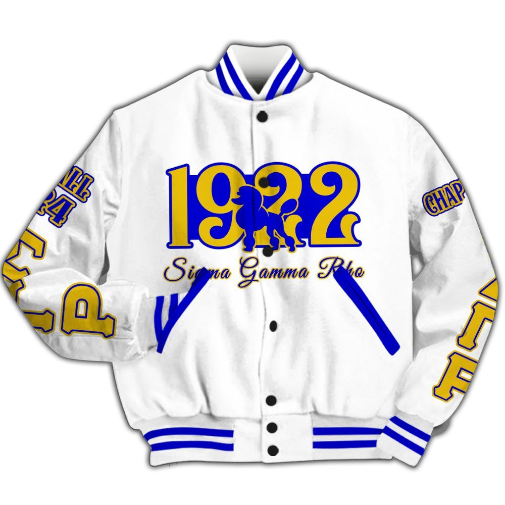 Ireishprint Sigma Gamma Rho Custom Chapter Varsity Jacket, Personalized Sigma Gamma Rho Poodle Varsity Jacket Sorority Jacket