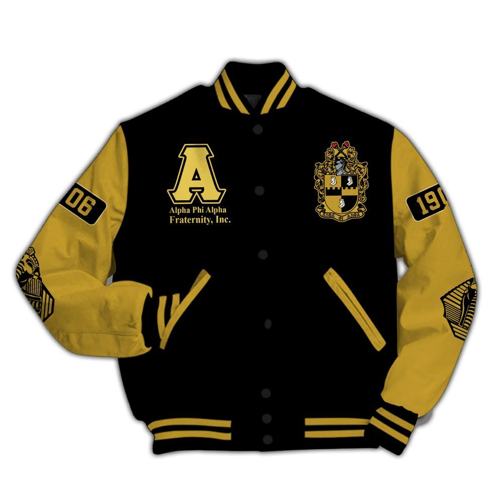 Ireishprint ΑΦΑ Varsity Jacket, Black And Old Gold Mix ΑΦΑ Fraternity Jacket