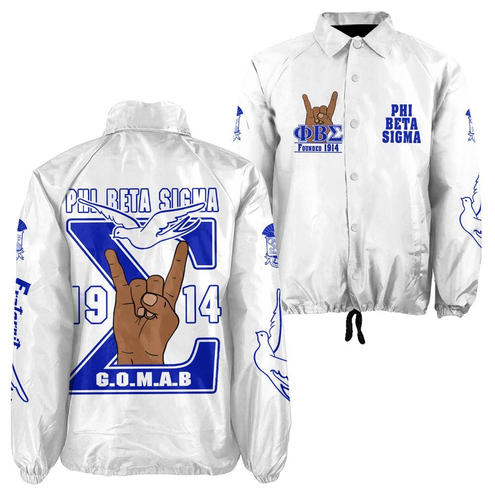 Ireishprint Phi Beta Sigma Crossing Jacket, Dove Hand Sign White Jacket Phi Beta Sigma Fraternity Crossing Jacket