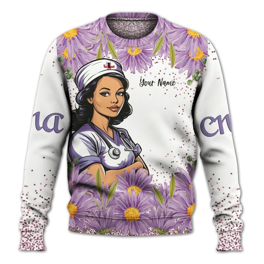 Amare Box Nurse Shirt, CNA It's Not Just A Job, Custom Name Shirt, CNA Clipart, Black Nurse, Flower Clipart, Gift For CNA Knitted Sweater