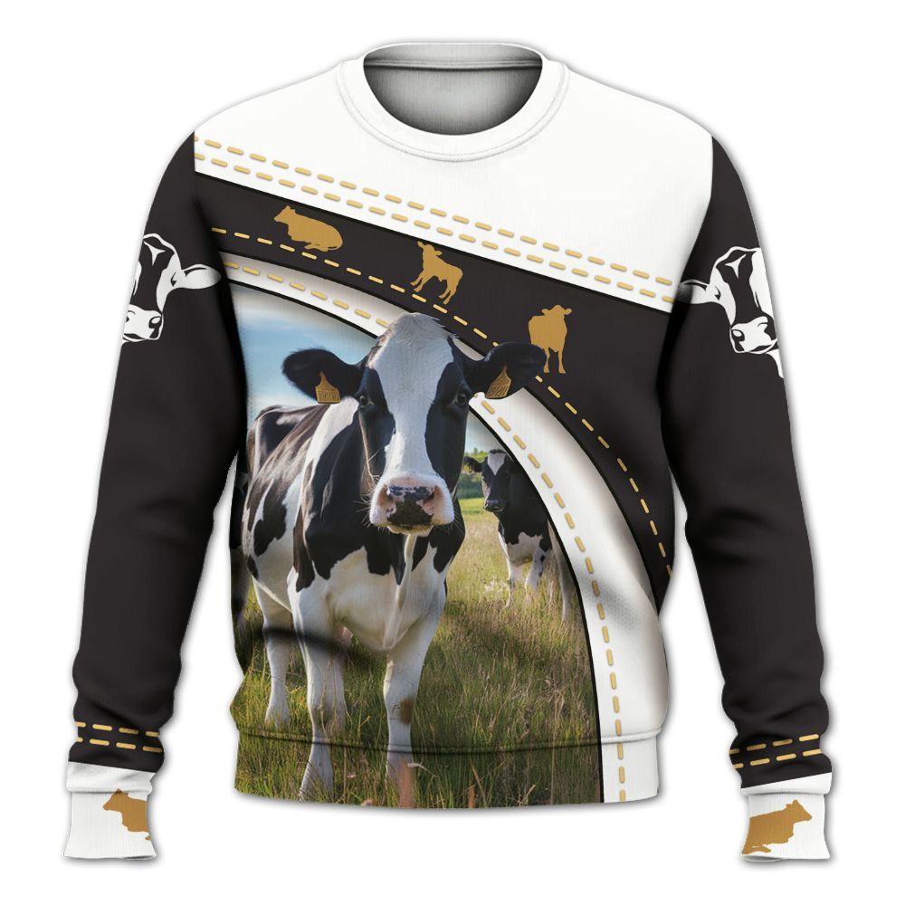 Amare Box Cow Farm Shirt, Holstein Dairy Cow On Farm, Dairy Cow, Cow Shirt, Farm Cow, Cow Lover Shirt, Custom Name Gift Shirt For Farmer Knitted Sweater