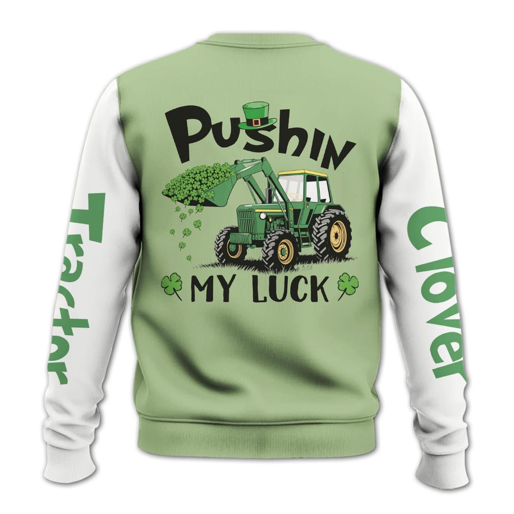 Amare Box Farm Tractor Shirt, Pushin My Luck, Custom Name, Love Tractor, Patrick's Day, Tractor Clipart, Gift For Farm Lover Knitted Sweater