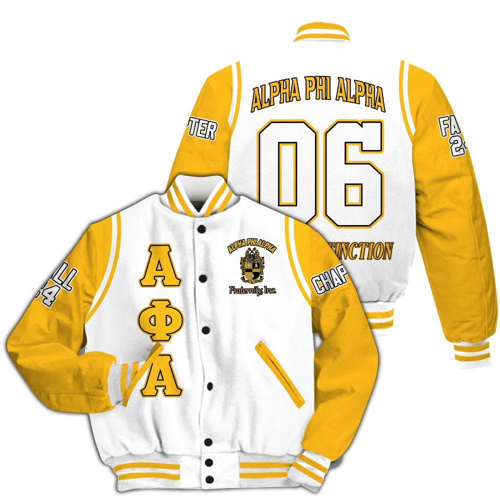 Ireishprint ΑΦΑ Custom Chapter Varsity Jacket, APHIII ΑΦΑ White Gold Fraternity Jacket