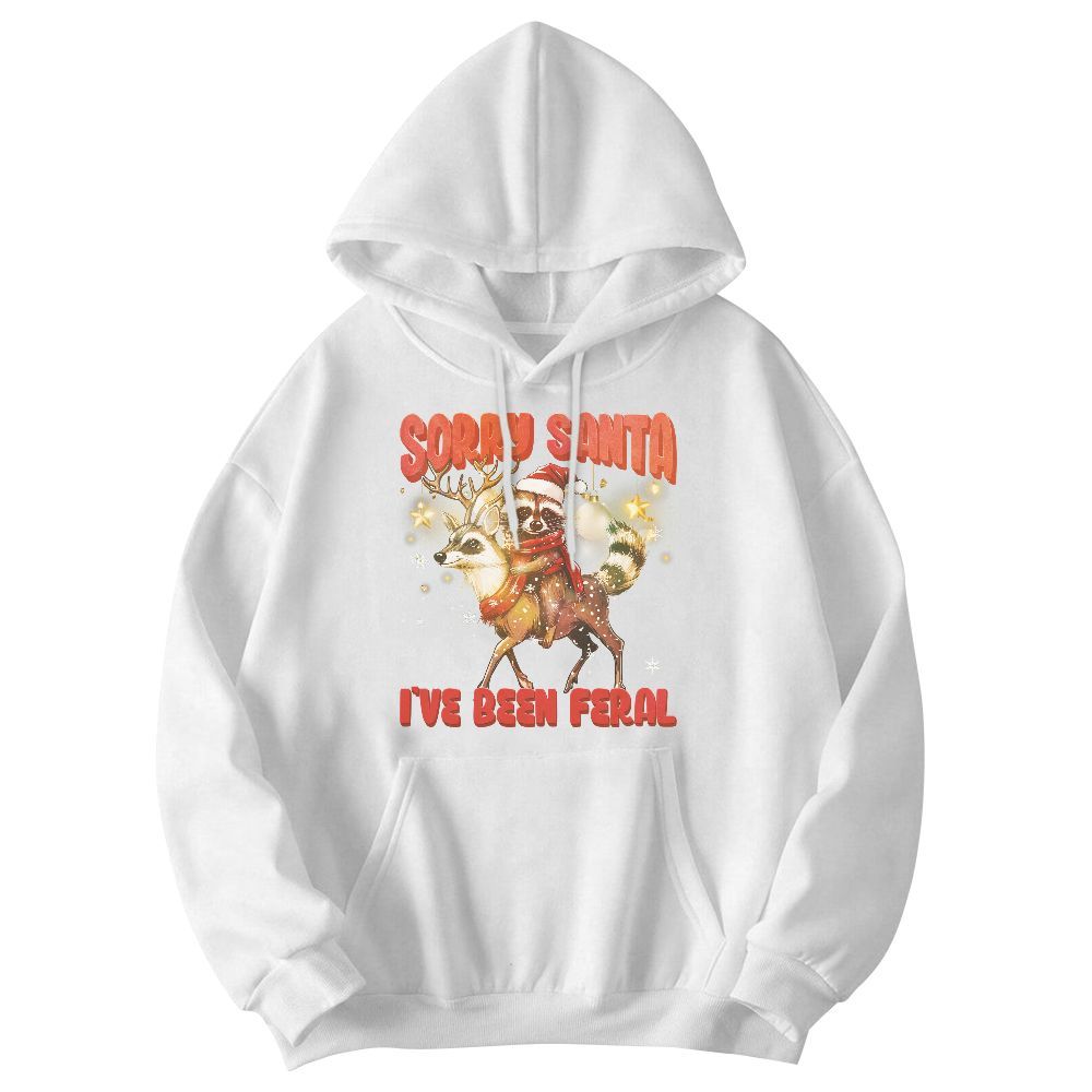 Amare Box Funny Raccoon Christmas Shirt, Sorry Santa I've Been Feral Christmas Deer Design Gift For Fan Unisex Hoodie