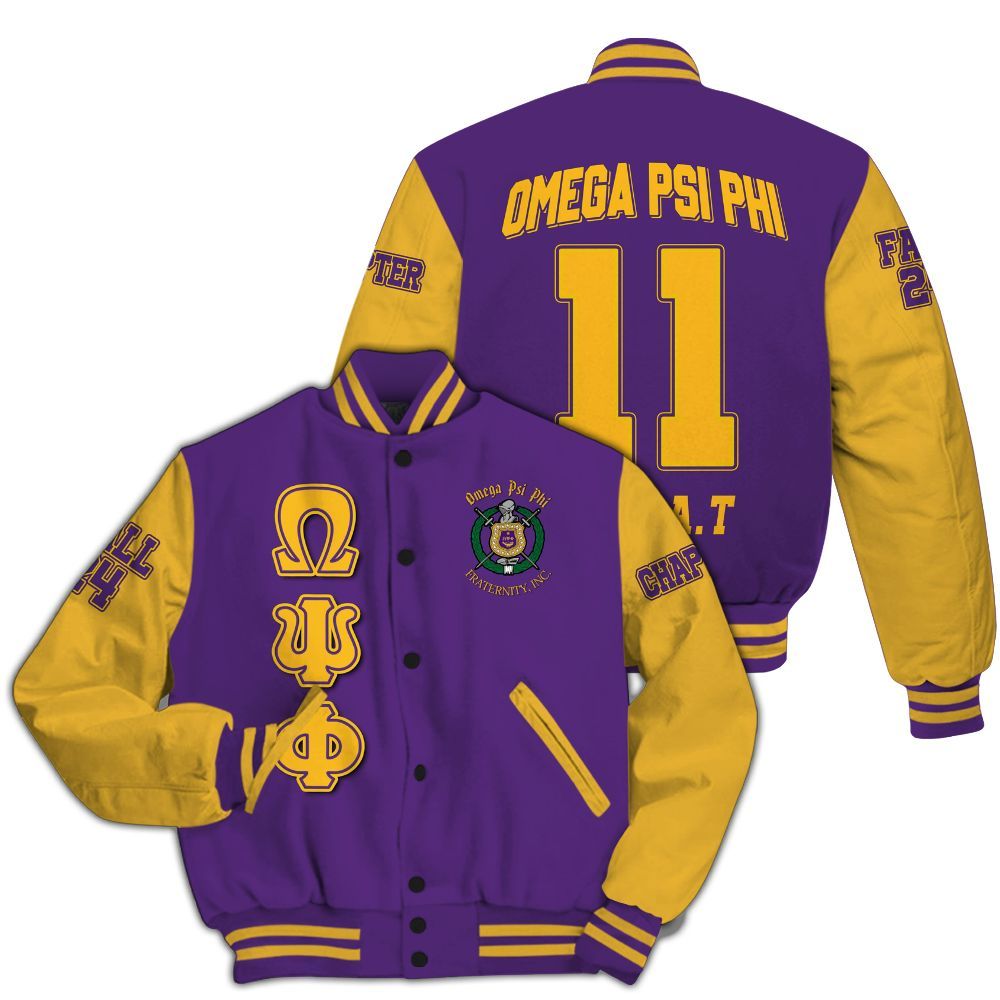 Ireishprint ΩΨΦ Custom Chapter Varsity Jacket, Personalized Gold Sleeves Style Jacket ΩΨΦ Fraternity Jacket