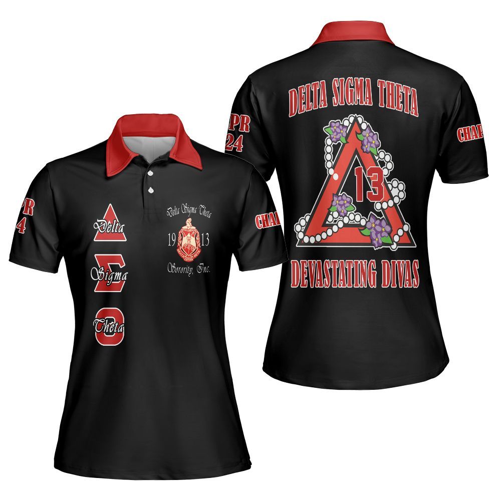 Ireishprint Delta Sigma Theta Custom Chapter Polo Shirt, Personalized Black Polo Shirt Delta Sigma Theta Sorority Polo Shirt