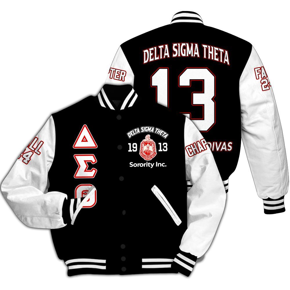 Ireishprint Delta Sigma Theta Custom Chapter Varsity Jacket, Delta Sigma Theta Retro Style White Varsity Jacket 1913 Sorority Jacket