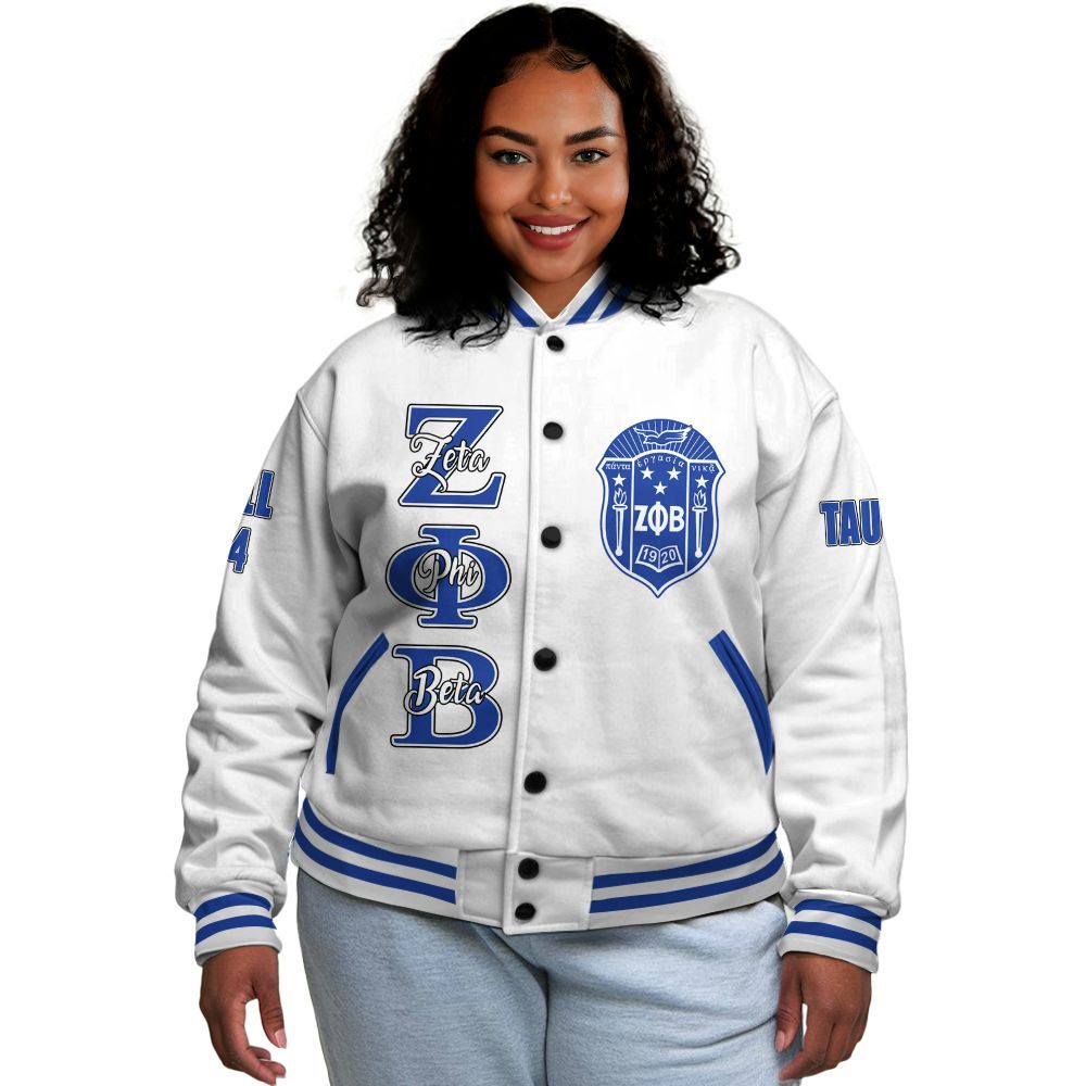 Ireishprint Zeta Phi Beta Custom Chapter Varsity Jacket, Personalized Your Z Phi B White Varsity Jacket 1920 Zeta Phi Beta Sorority Jacket