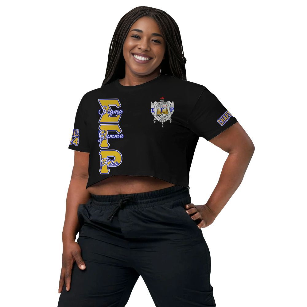 Ireishprint Sigma Gamma Rho Custom Chapter Crop Shirt, Personalized Black Sigma Gamma Rho Sorority Crop Top
