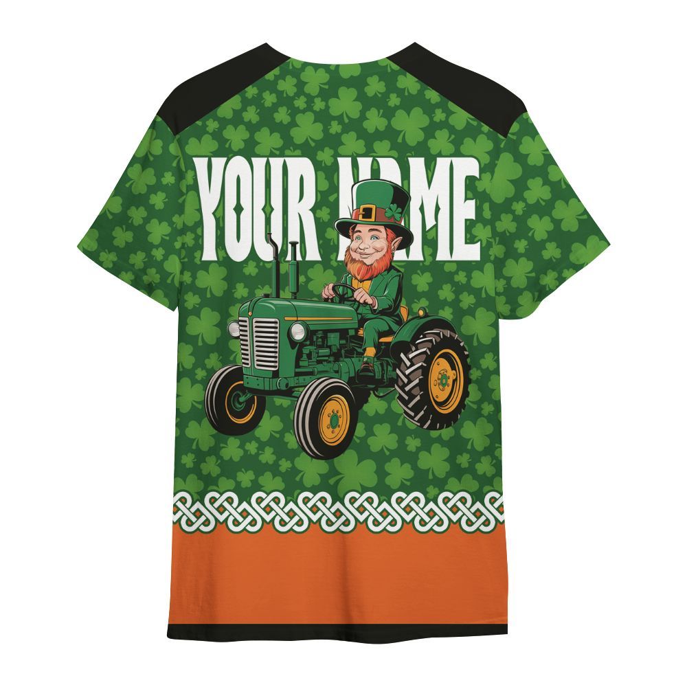 Amare Box Farm Tractor Shirt, Leprechaun Farmer On A Tractor, Custom Name, St Patricks Day, Gift For St Patricks Day All Over Print Unisex Shirt