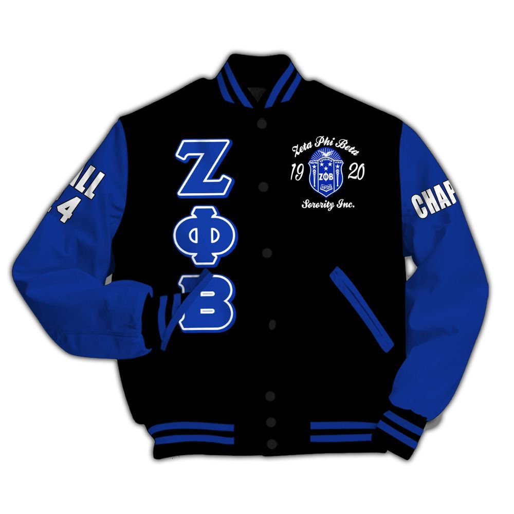 Ireishprint Zeta Phi Beta Custom Chapter Varsity Jacket, Zeta Queen Z Phi B Black 1920 Sorority Jacket