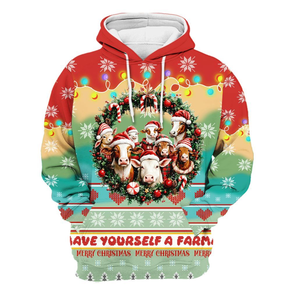 Amare Box Farm Animal Have Yourself A Farmas Shirt, Christmas Animal Farm, Farmer X-mas, Christmas Unisex Gift Shirt For Farmer Unisex Hoodie