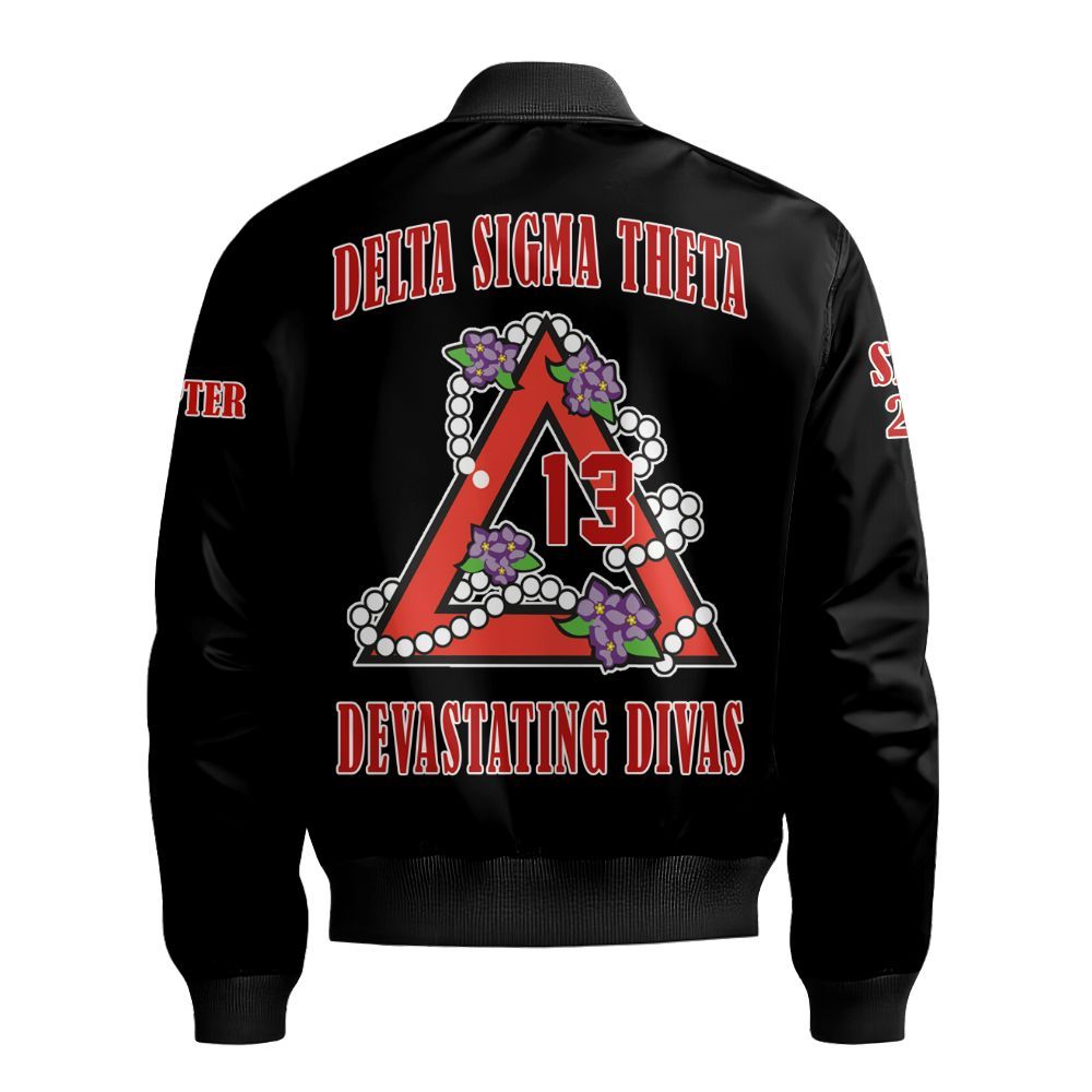Ireishprint Delta Sigma Theta Custom Chapter Bomber Jacket, Personalized Black Bomber Jacket Delta Sigma Theta Sorority Bomber Jacket