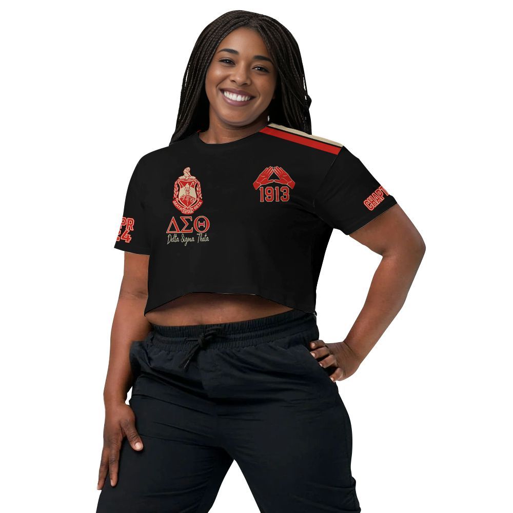 Ireishprint Delta Sigma Theta Custom Chapter Crop Shirt, Personalized Hand Sign Black Delta Sigma Theta Sorority Crop Top