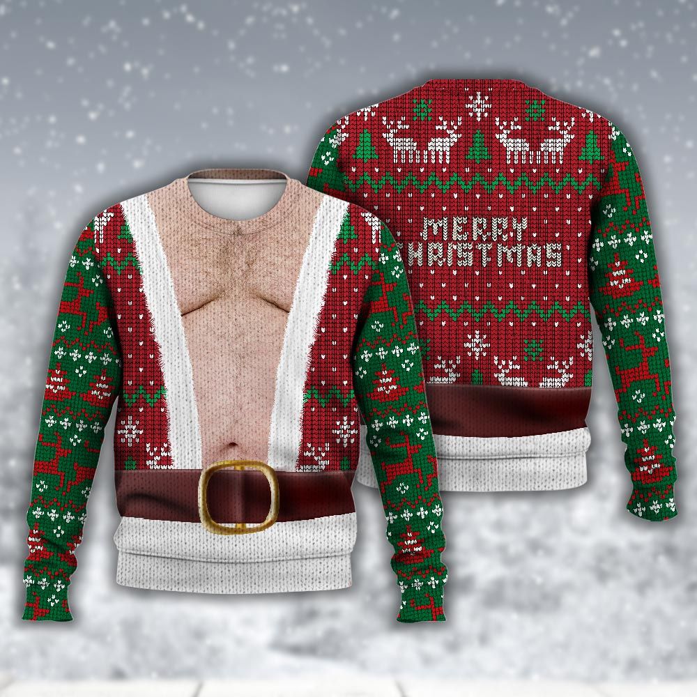 Amare Box Faux Real Santa Realistic Ugly Christmas Sweater, Santa Meme Pattern Christmas Knit Xmas Design Gift