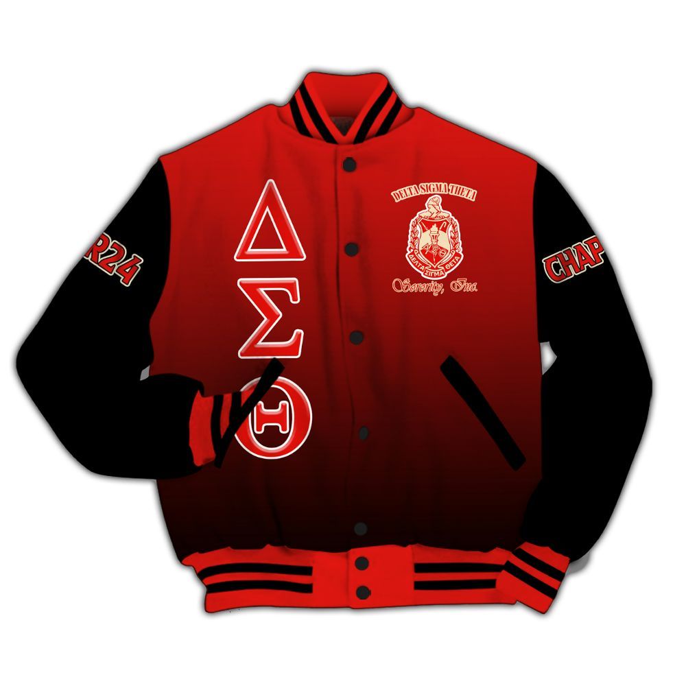 Ireishprint Delta Sigma Theta Custom Chapter Varsity Jacket, Detas Girls 1913 Crimson Gradient Jacket Delta Sigma Theta Sorority Jacket