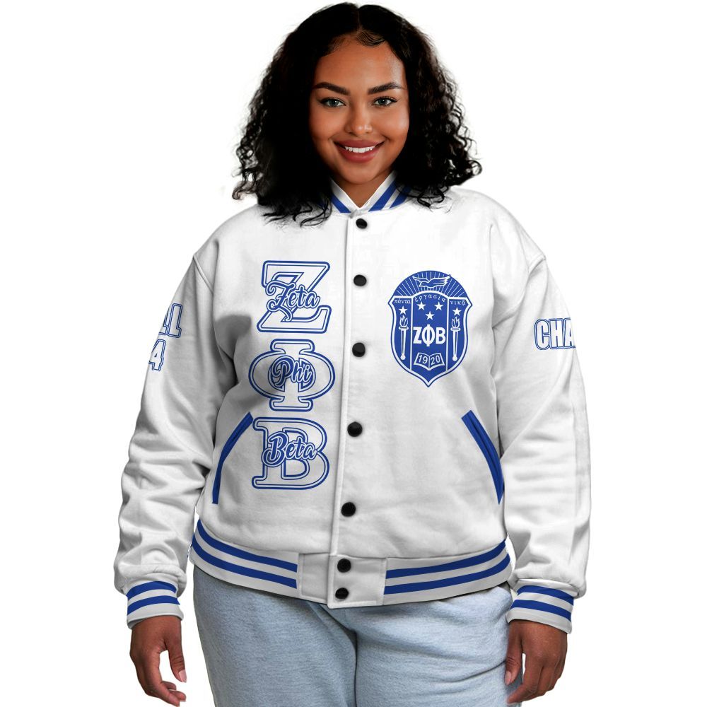 Ireishprint Zeta Phi Beta Custom Chapter Varsity Jacket, Personalized White Varsity Jacket Zeta Phi Beta Sorority Jacket