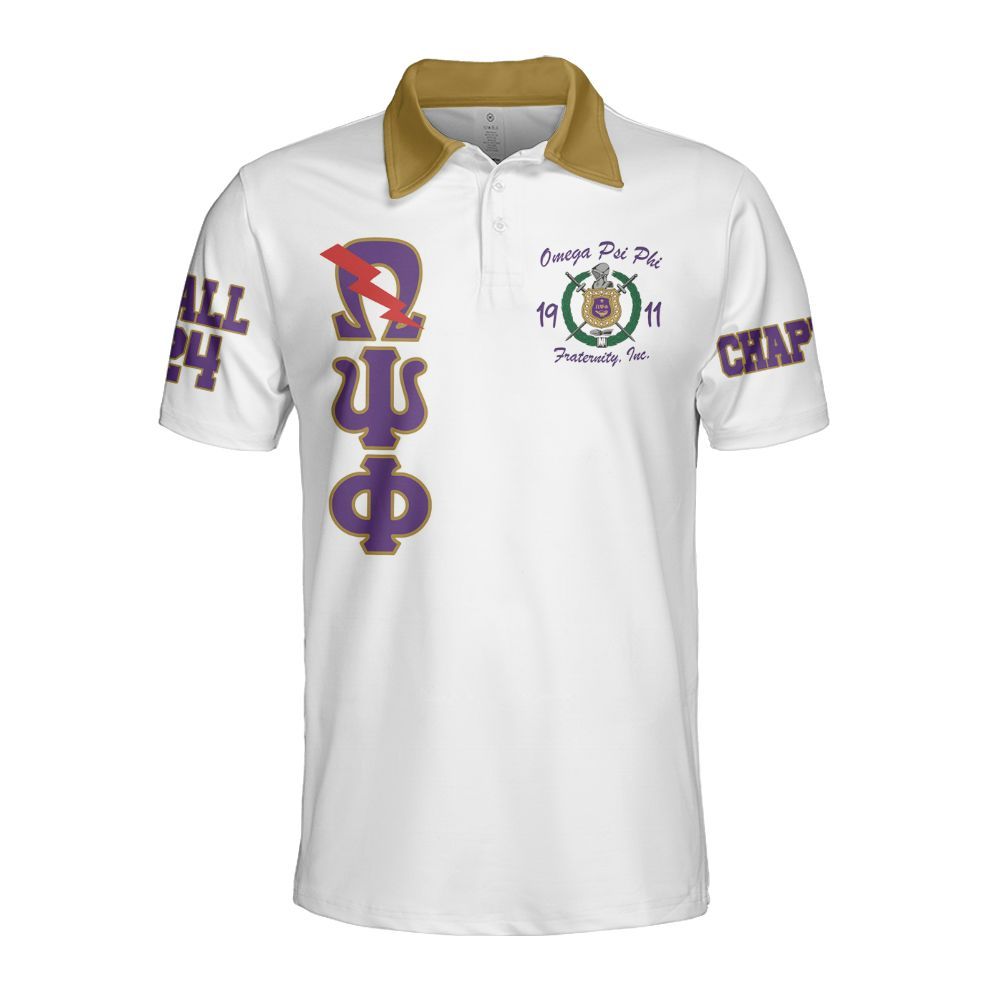 Ireishprint ΩΨΦ Custom Chapter Polo Shirt, Personalized White Sleeves Shirt Omega 1911 ΩΨΦ Fraternity Polo Shirt