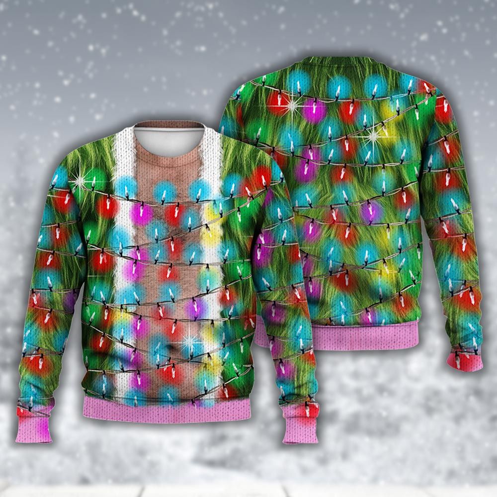 Amare Box Funny Green Monster Christmas Ugly Sweater, Dad Santa Meme Xmas Gift Hairy Belly