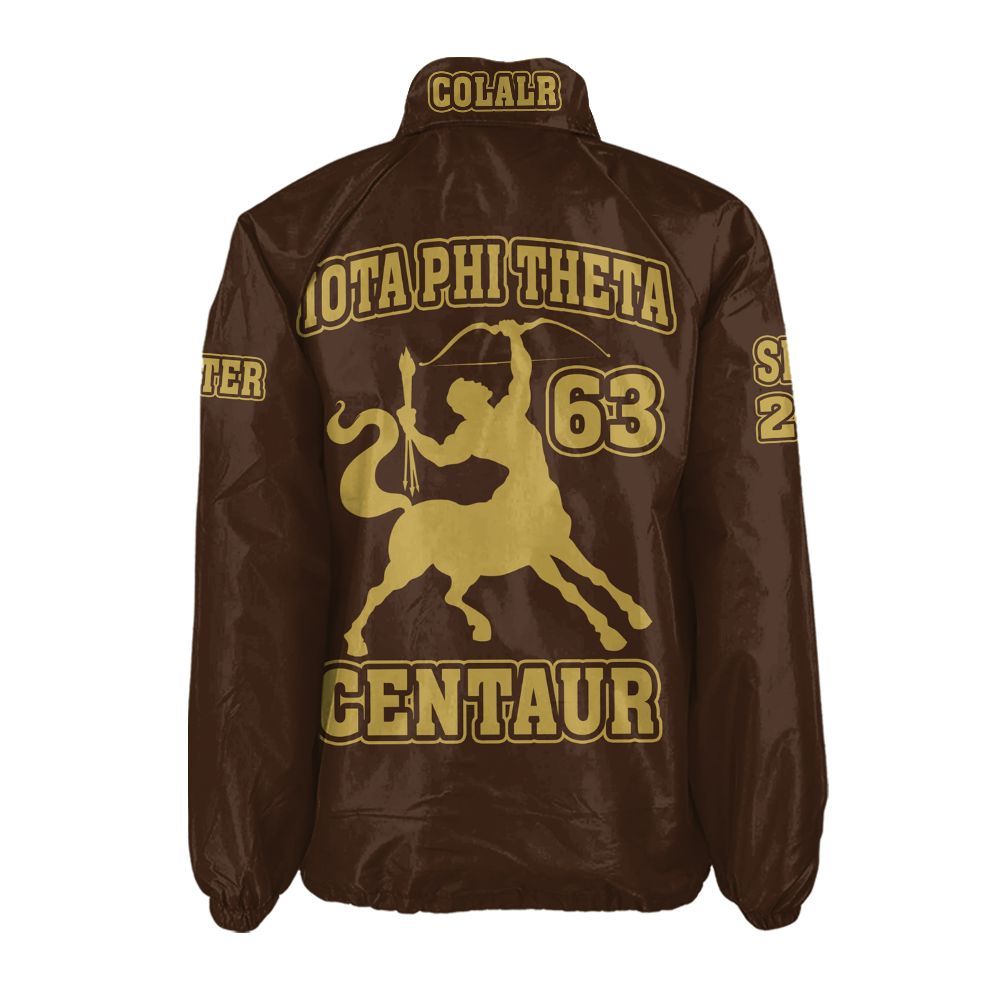 Ireishprint Iota Phi Theta Custom Line Crossing Jacket, Personalized Centaur Charcoal Brown Jacket Iota Phi Theta Fraternity Crossing Jacket