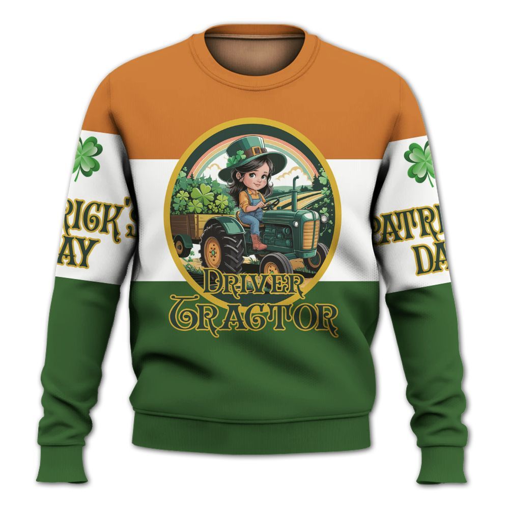 Amare Box Farm Tractor Shirt, Driver Tractor, Custom Name, Patrick's Day, Gift For Farm Lover, Gift For Patrick's Day Knitted Sweater