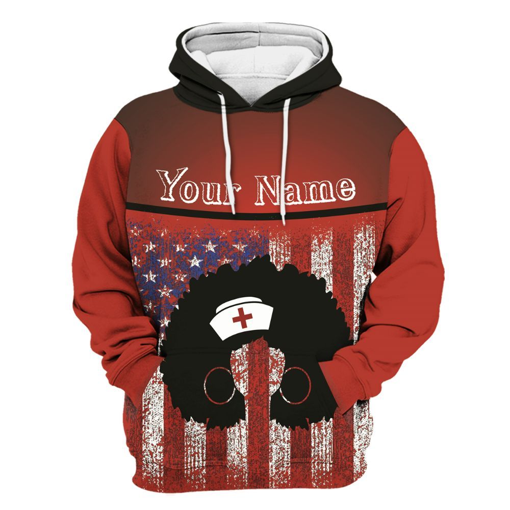 Amare Box Nurse Shirt, Blessed Black Nurse, Custom Name, US Flag Black Nurse, Gift For Black Nurse Unisex Hoodie
