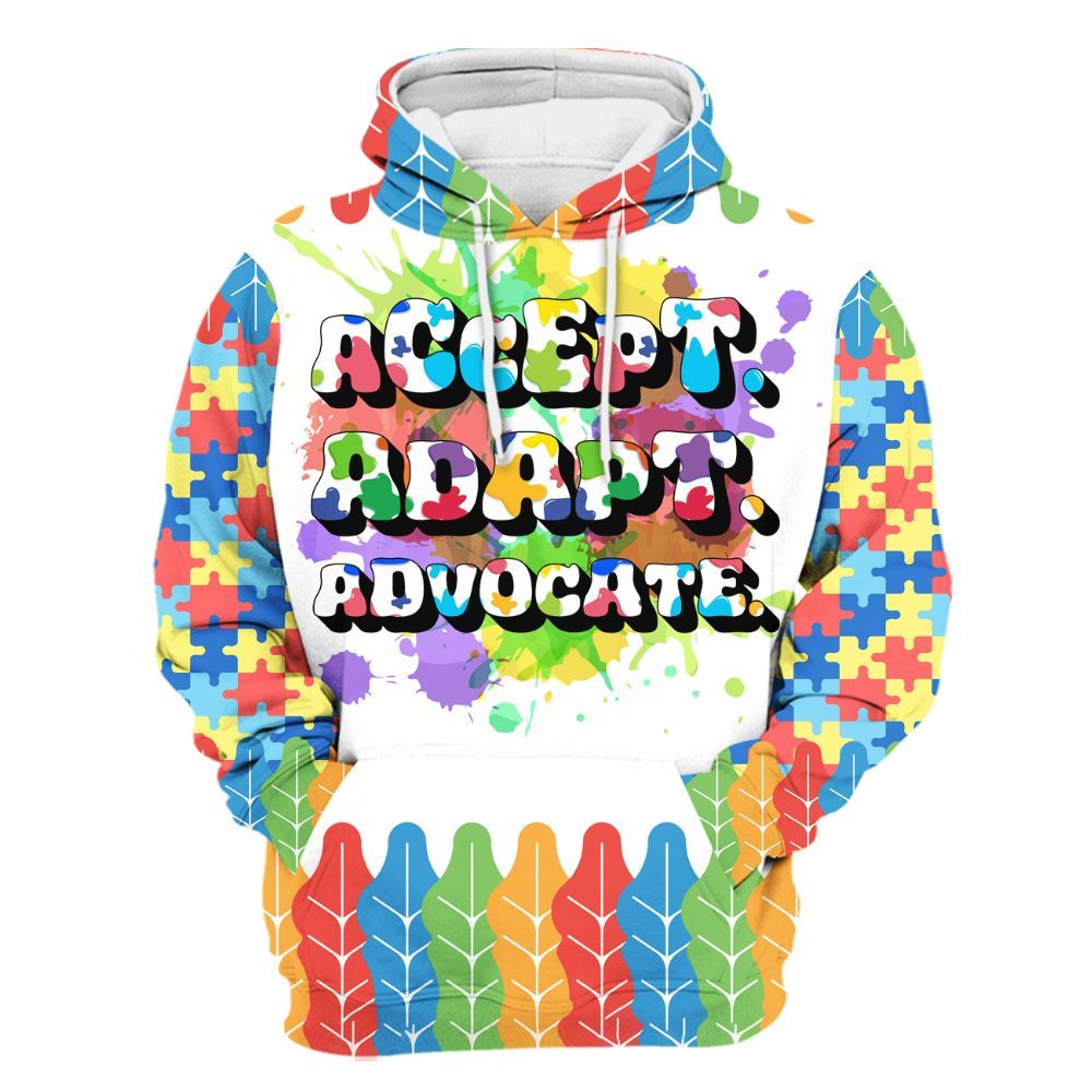 Amare Box Accept Adapt Advocate Autism Awareness Shirt, Mental Heath Special Education Unisex Hoodie