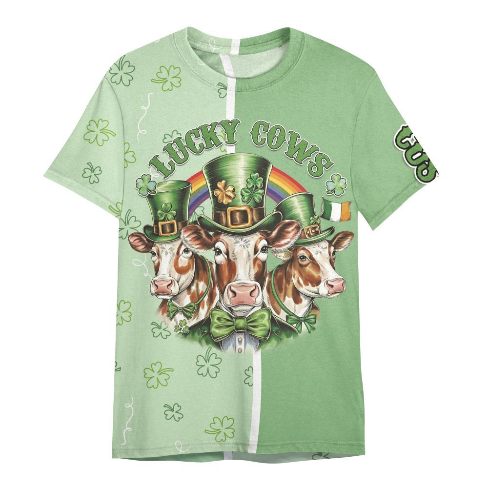 Amare Box Cow Farm Shirt, ST Patrick's Day Cow, Lucky Cows, Funny Cow, Highland Cow, Cow Shirt, Holiday Custom Name Gift For Cow Lover All Over Print Unisex Shirt