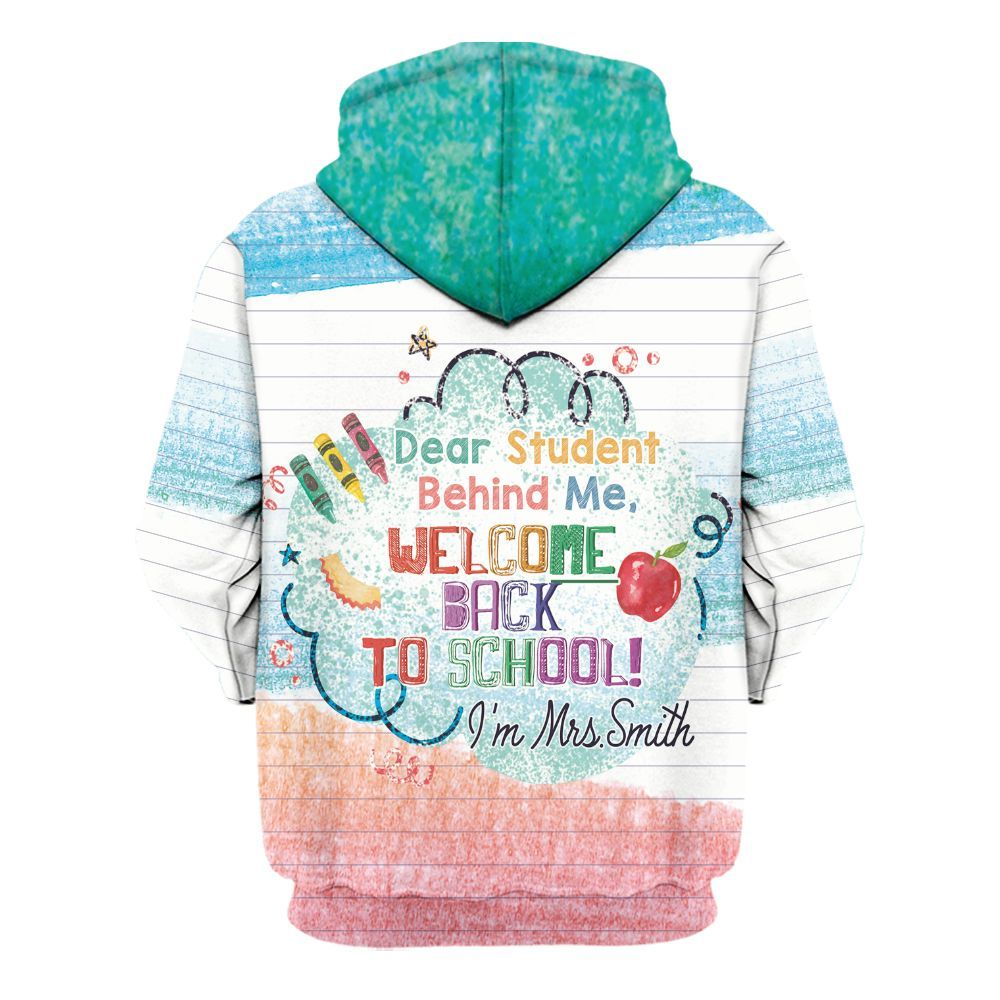 Amare Box Personaized Teacher Name Shirt, Welcome Back To School Student Behind Me, Teacher Life Unisex Hoodie