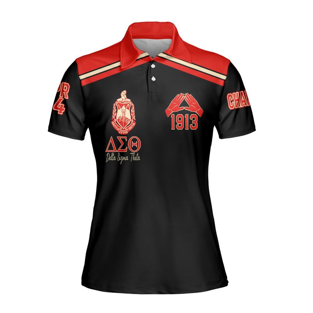 Ireishprint Delta Sigma Theta Custom Chapter Polo Shirt, Personalized Hand Sign Black Polo Shirt Delta Sigma Theta Sorority Polo Shirt
