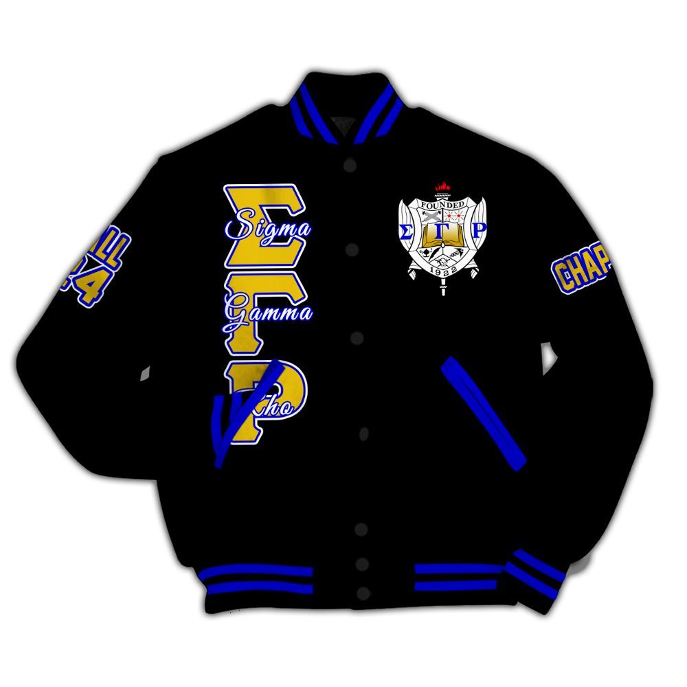 Ireishprint Sigma Gamma Rho Custom Chapter Varsity Jacket, Personalized Black Jacket Since 1922 Sorority Jacket
