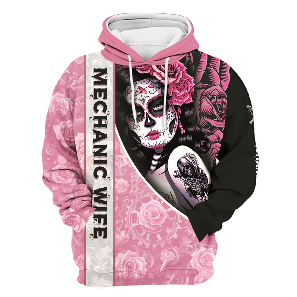 Amare Box Mechanics Wife All Over Printed Mechanic Shirt, Custom Name For Mechanic Girlfriend, Wife Unisex Hoodie