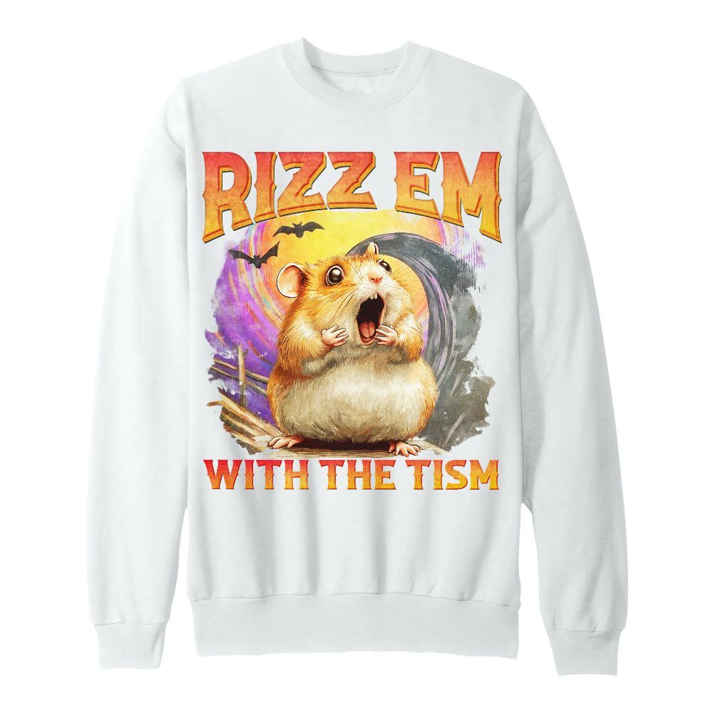 Amare Box Vintage Cute Hamter Scared Shirt, Retro Hamter Rizz Em With The Tism Quotes Gift For Fan Unisex Sweatshirt