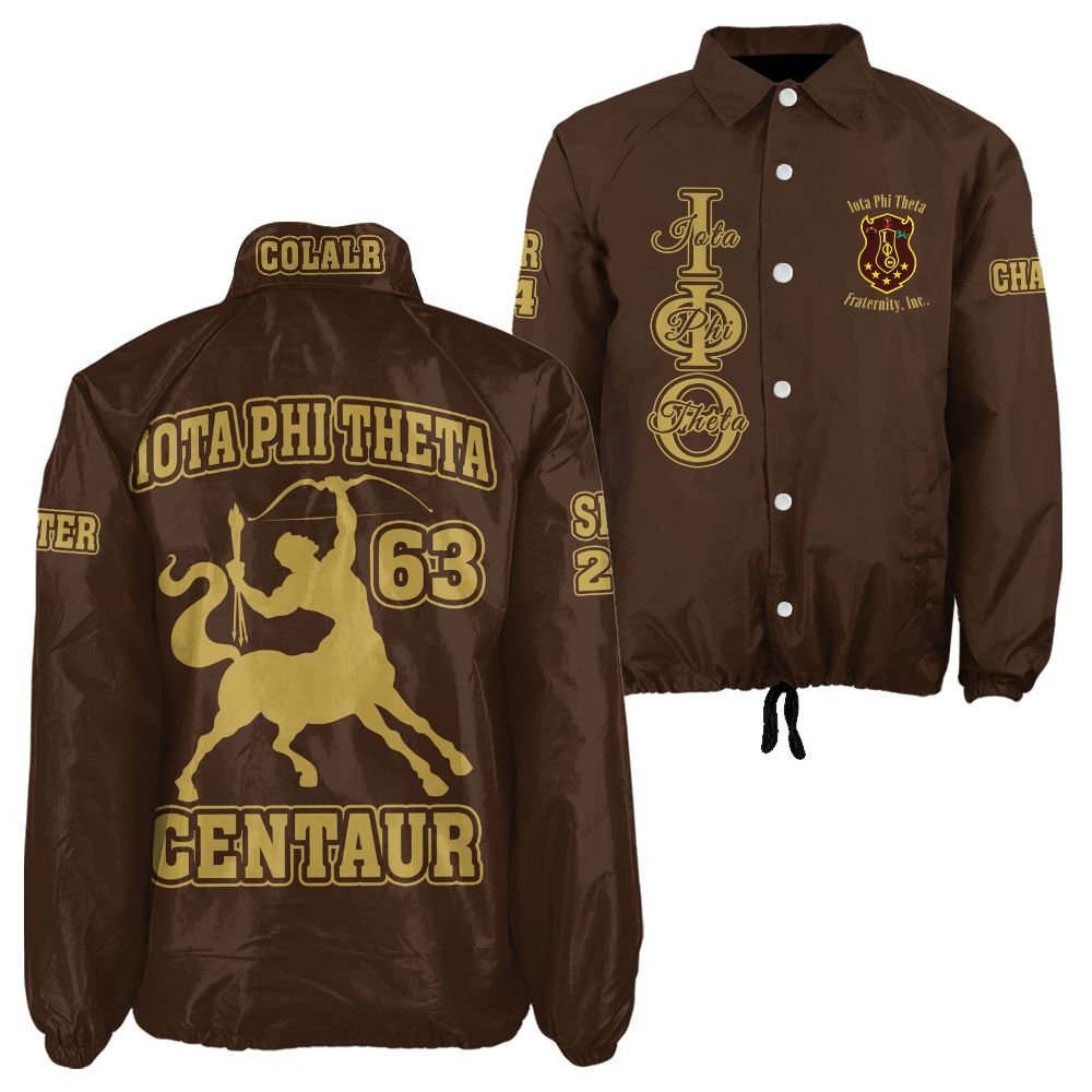 Ireishprint Iota Phi Theta Custom Line Crossing Jacket, Personalized Centaur Charcoal Brown Jacket Iota Phi Theta Fraternity Crossing Jacket