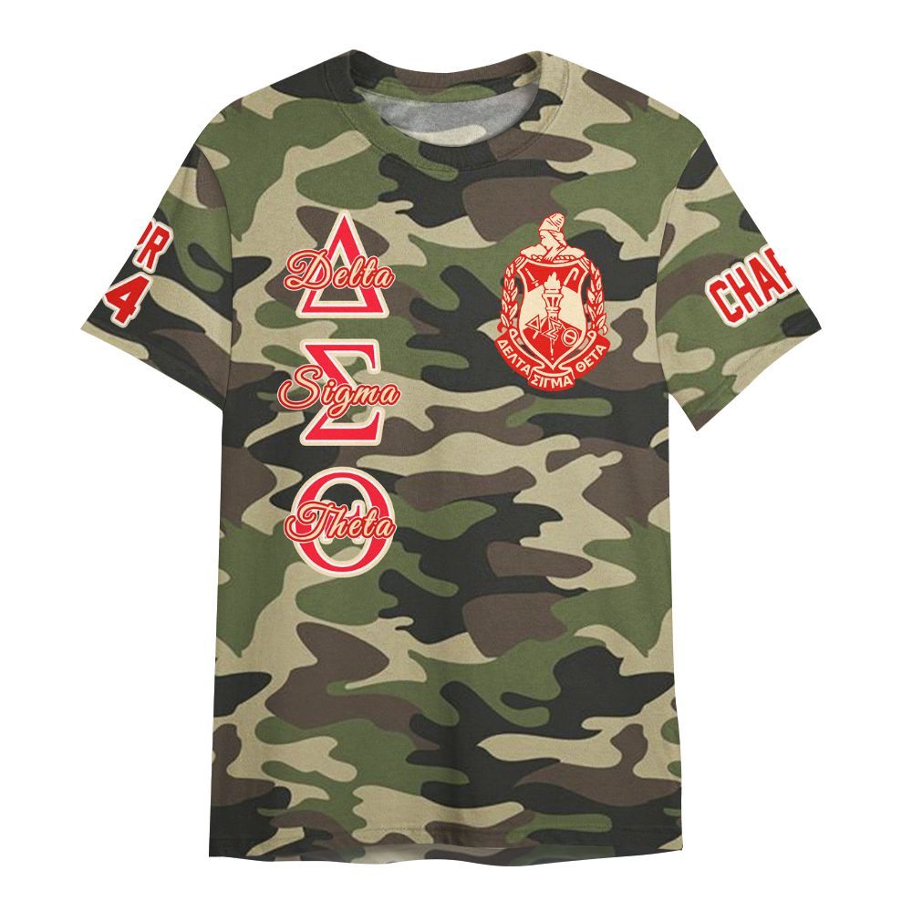 Ireishprint Delta Sigma Theta Custom Chapter Shirt, Personalized Camo Style Shirt Delta Sigma Theta Sorority Shirt